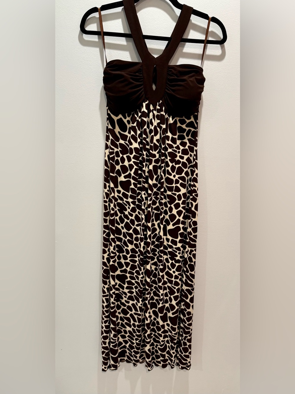 Intermission Brown Giraffe Print Maxi Dress Size 4 Halter Empire Waist